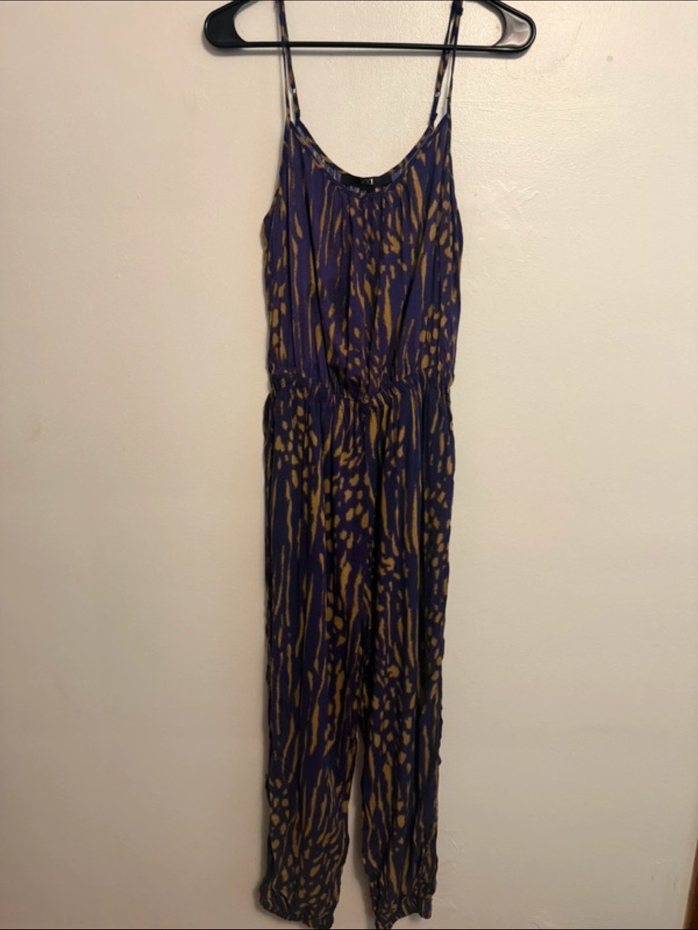 & Other Stories Navy and Mustard Printed Spaghetti-Strap Jumpsuit